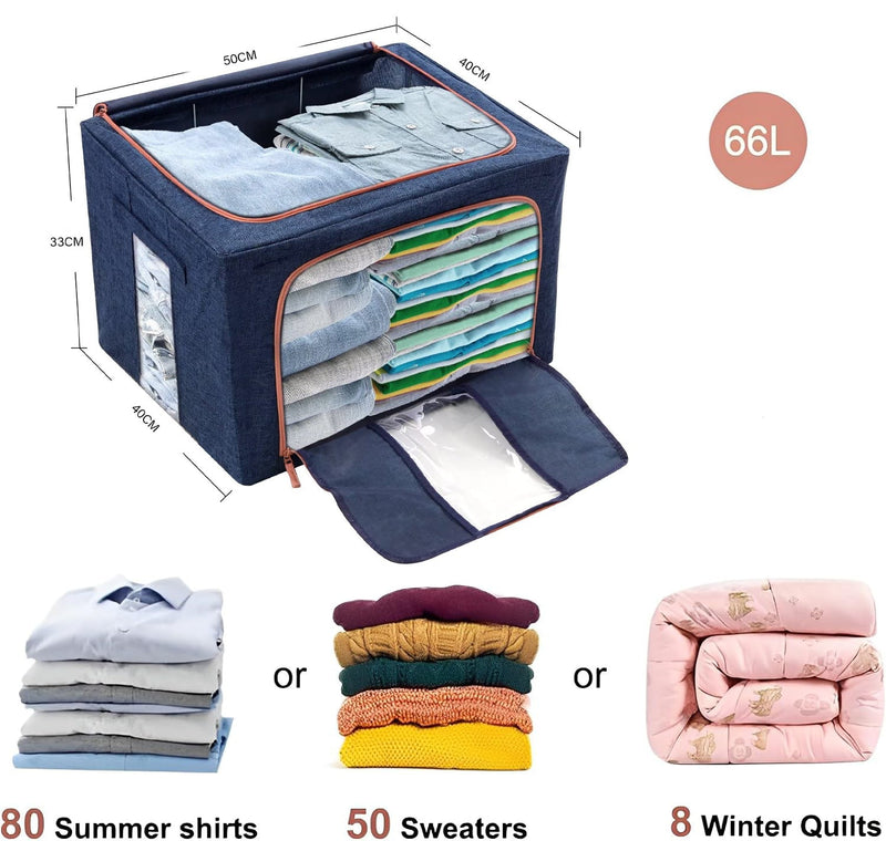 66L Cloth Storage Box Closet Organizer Storage Bags Clothes Storage Bags Wardrobe Organizer Idea Grey Blue Payday Deals