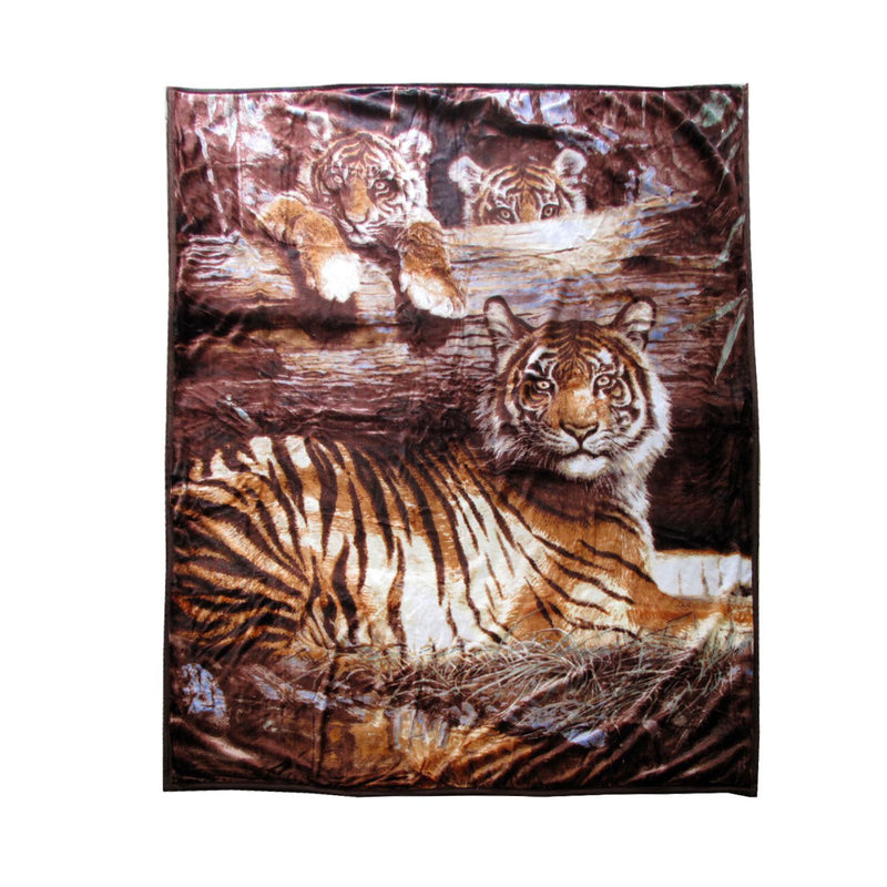 675gsm 2 Ply 3D Print Faux Mink Blanket Queen 200x240 cm Tiger Family Payday Deals