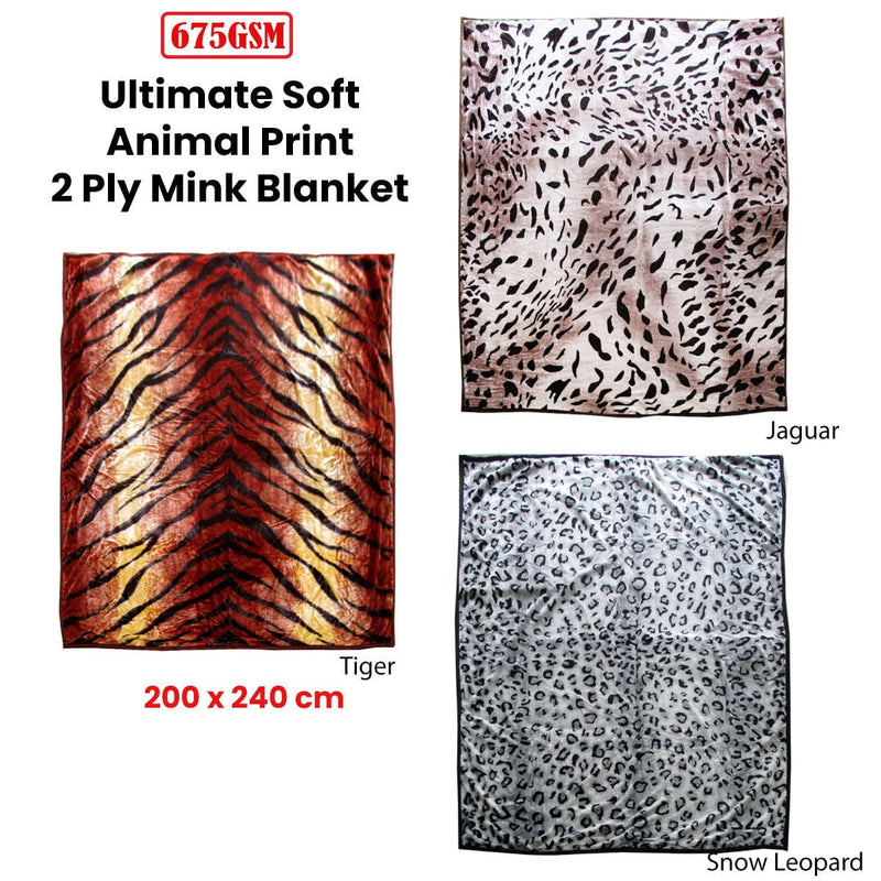 675gsm 2 Ply Animal Print Faux Mink Blanket Queen 200x240 cm Jaguar Payday Deals