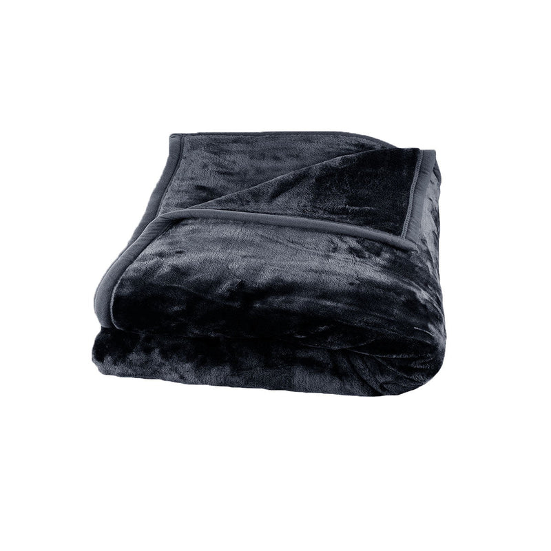 675gsm 2 Ply Solid Faux Mink Blanket Queen 200x240 cm Charcoal Payday Deals