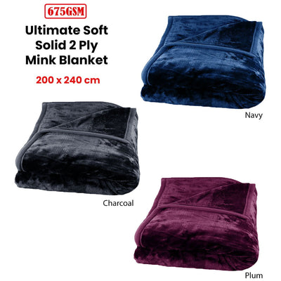 675gsm 2 Ply Solid Faux Mink Blanket Queen 200x240 cm Charcoal Payday Deals