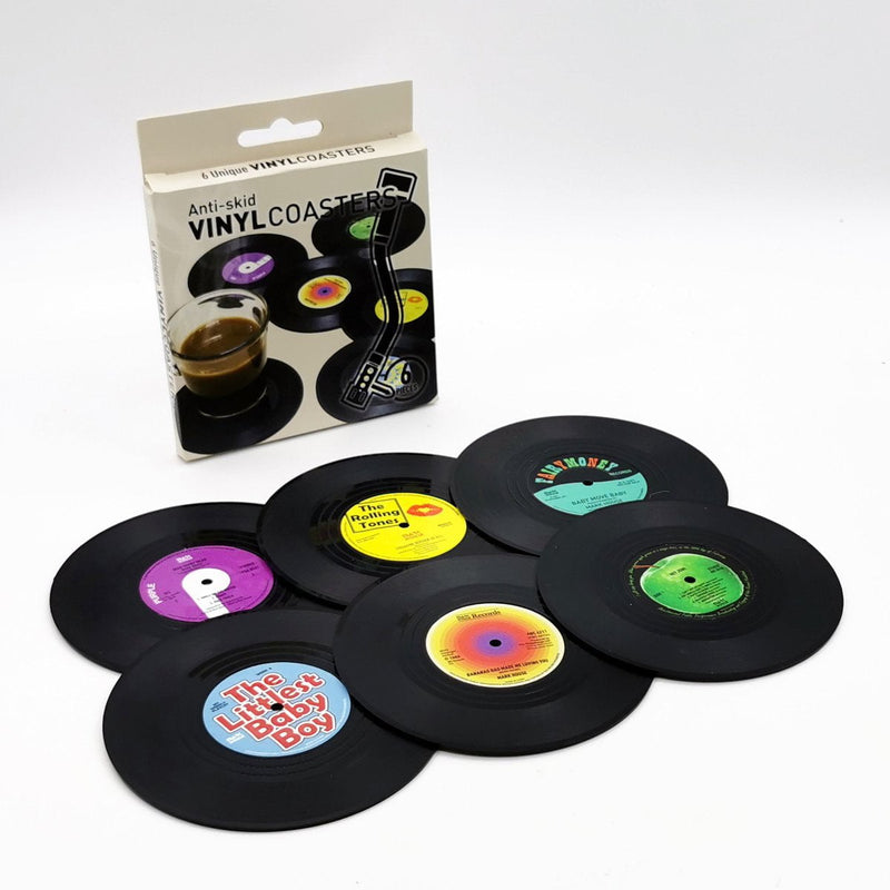 6x Creative Vinyl Record Cup Coasters w Holder Glass Drink Tableware Home Décor, A Payday Deals