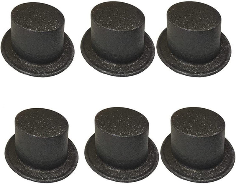 6x Glitter Top Hat Fancy Party Plastic Costume Tall Cap Fun Bulk - Black Payday Deals