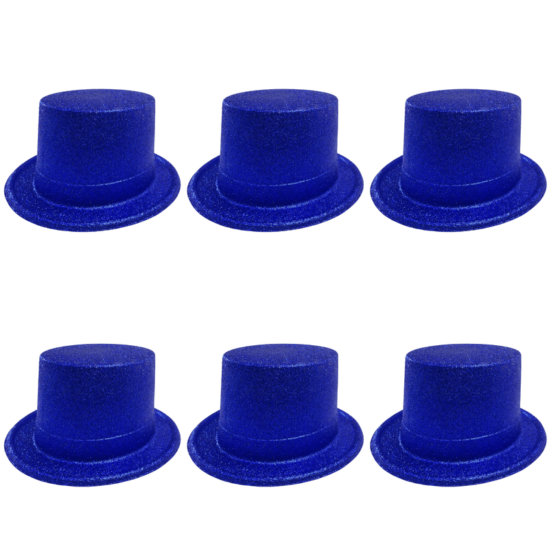 6x Glitter Top Hat Fancy Party Plastic Costume Tall Cap Fun Bulk - Blue Payday Deals