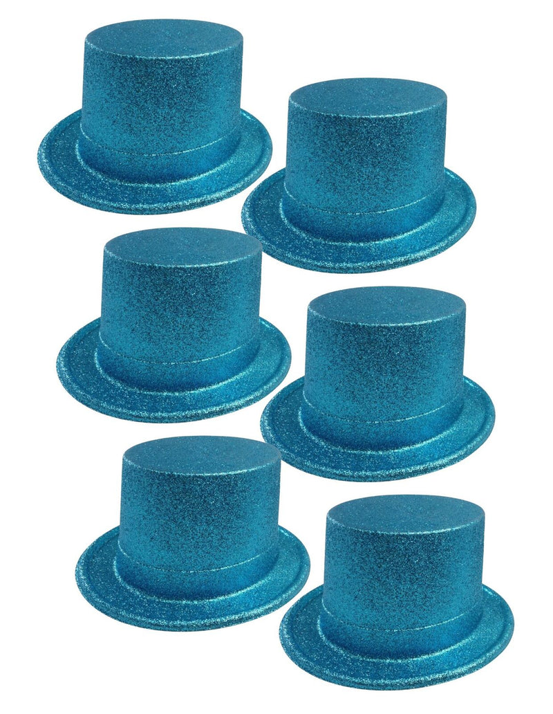 6x GLITTER TOP HAT Fancy Party Plastic Costume Tall Cap Fun Dress Up BULK - Sky Blue Payday Deals