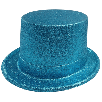 6x GLITTER TOP HAT Fancy Party Plastic Costume Tall Cap Fun Dress Up BULK - Sky Blue Payday Deals