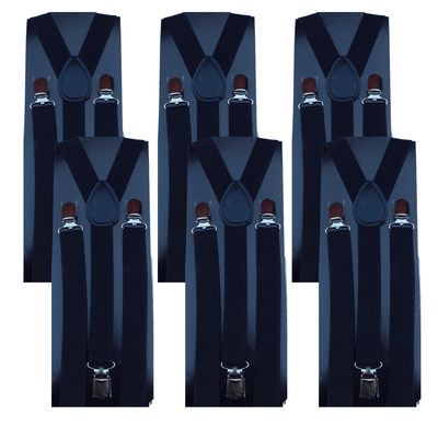 6x Mens Suspenders Braces Adjustable Strong Clip On Elastic Formal Wedding BULK - Black