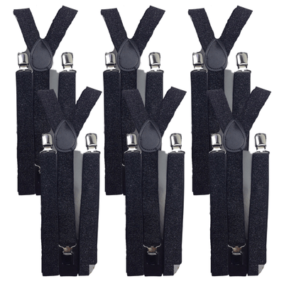 6x Mens Suspenders Braces Adjustable Strong Clip On Elastic Formal Wedding BULK - Black (Glitter)