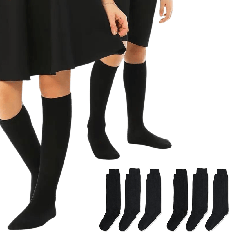 6x Pairs School Uniform Knee High Socks Cotton Rich Girls Boys Kids Bulk - Black Payday Deals