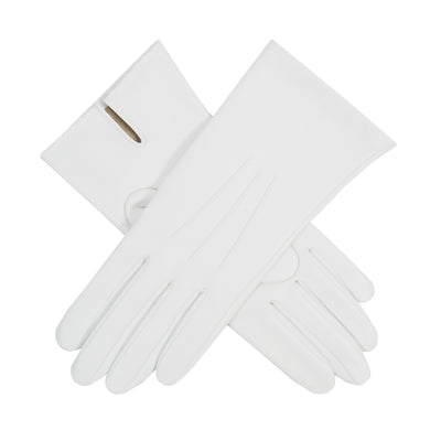 Dents Womens Silk-Lined Leather Gloves in Pearl - 7H