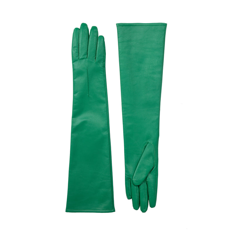 Dents Womens Long Above-Elbow Lined Leather Gloves in Emerald - L