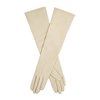 Dents Womens Long Above-Elbow Lined Leather Gloves in Ivory