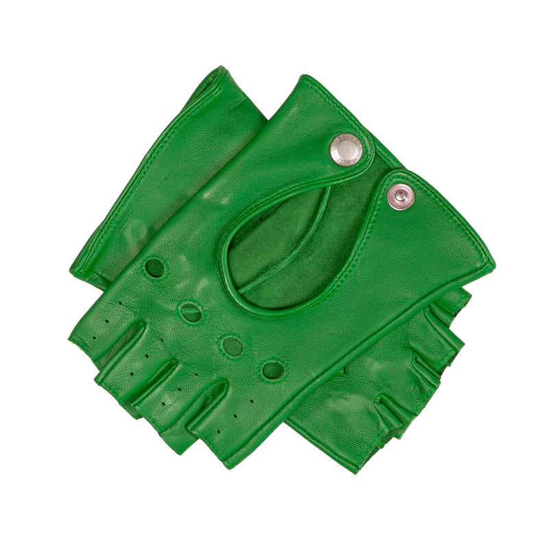 Dents Womens Fingerless Leather Driving Gloves in Emerald - M