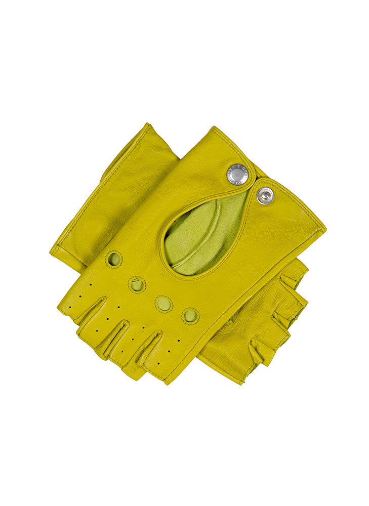 Dents Womens Fingerless Leather Driving Gloves in Lime - L