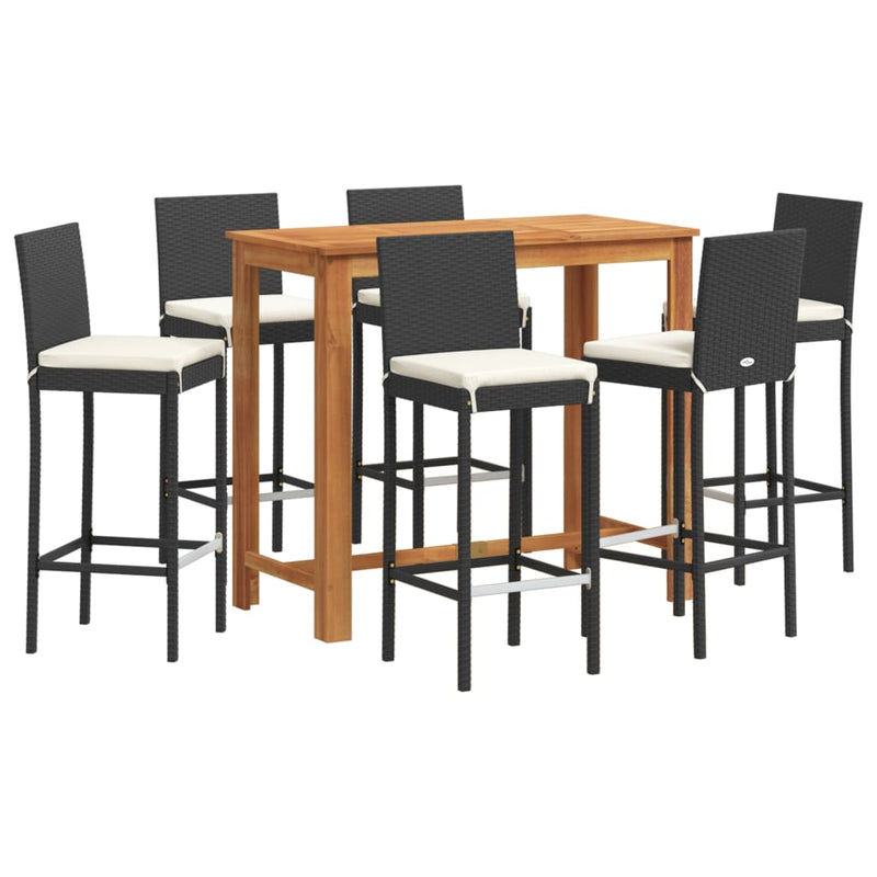 7 Piece Garden Bar Set Black Solid Wood Acacia and Poly Rattan Payday Deals
