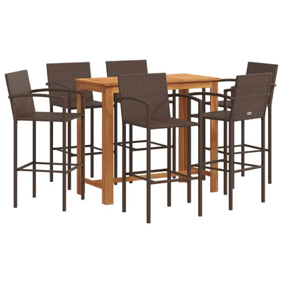 7 Piece Garden Bar Set Brown Solid Wood Acacia and Poly Rattan Payday Deals