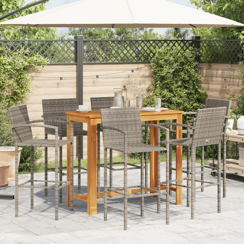 7 Piece Garden Bar Set Grey Solid Wood Acacia and Poly Rattan Payday Deals