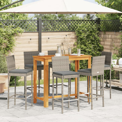 7 Piece Garden Bar Set Grey Solid Wood Acacia and Poly Rattan Payday Deals