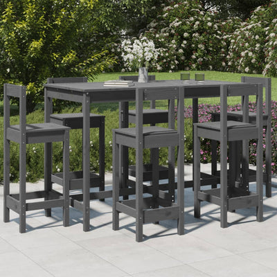 7 Piece Garden Bar Set Grey Solid Wood Pine