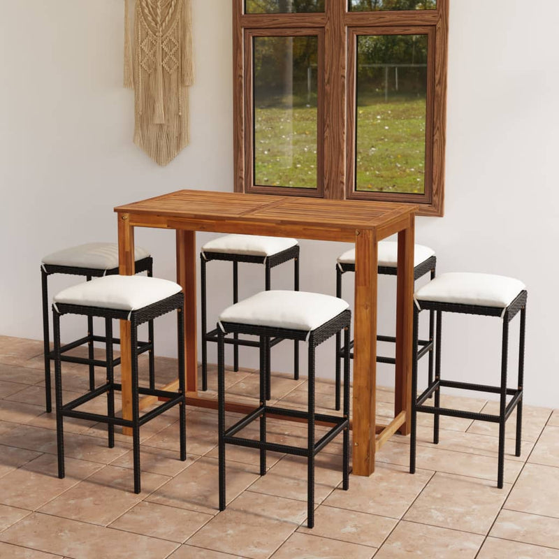 7 Piece Garden Bar Set with Cushions Black Payday Deals