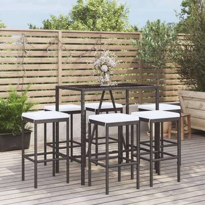 7 Piece Garden Bar Set with Cushions Black Poly Rattan Payday Deals