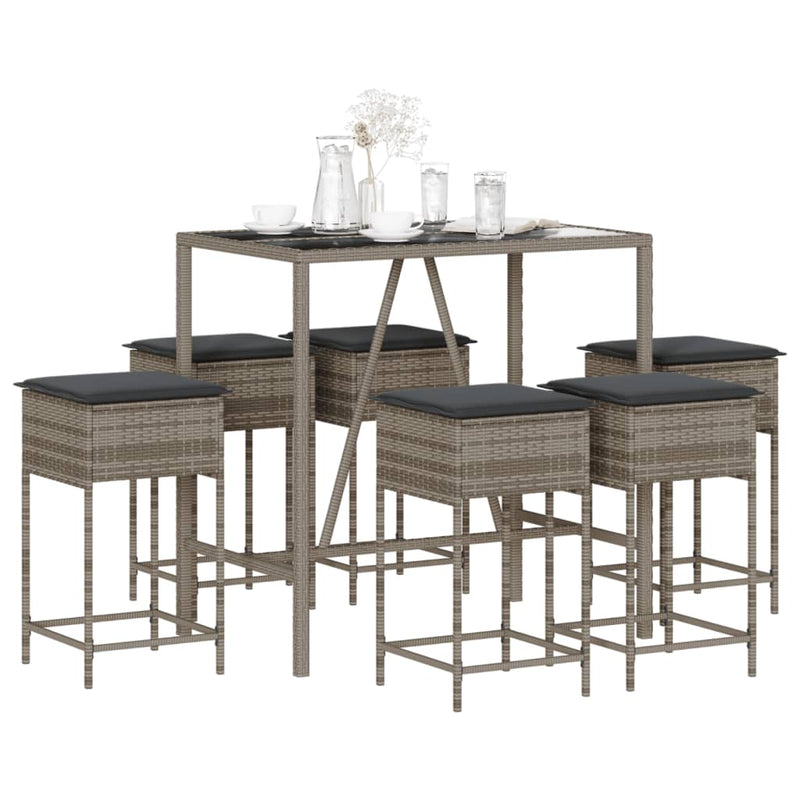 7 Piece Garden Bar Set with Cushions Grey Poly Rattan Payday Deals