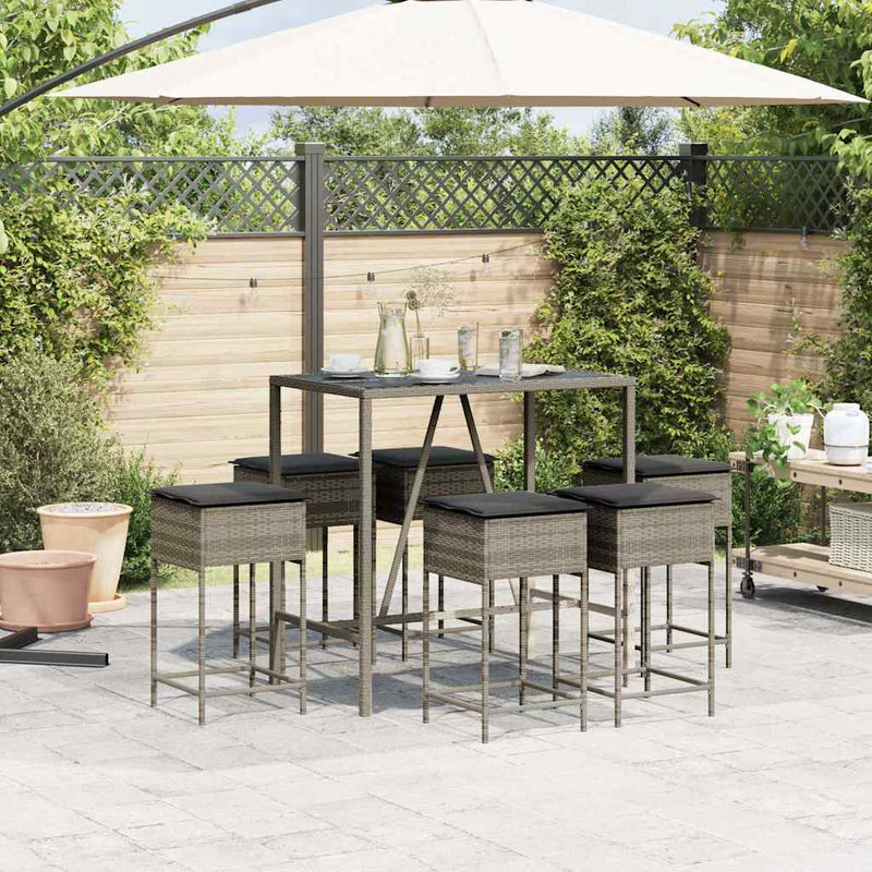 7 Piece Garden Bar Set with Cushions Grey Poly Rattan Payday Deals