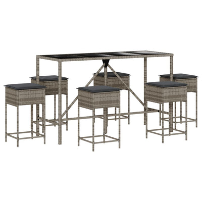 7 Piece Garden Bar Set with Cushions Grey Poly Rattan Payday Deals