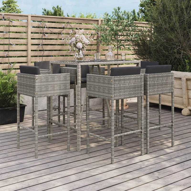 7 Piece Garden Bar Set with Cushions Grey Poly Rattan Payday Deals