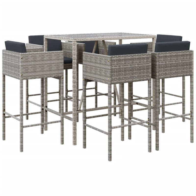 7 Piece Garden Bar Set with Cushions Grey Poly Rattan Payday Deals