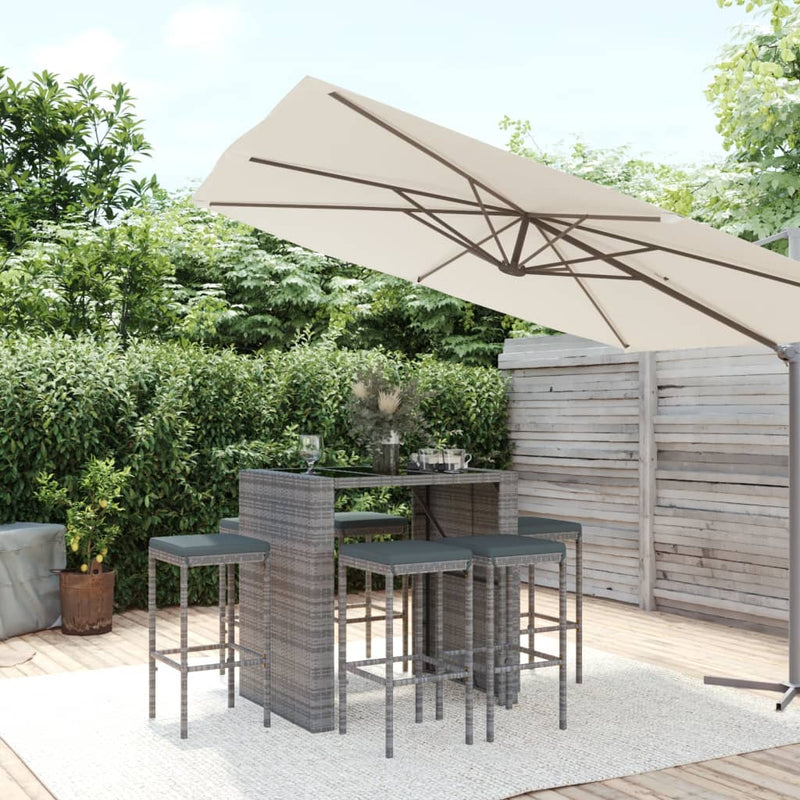 7 Piece Garden Bar Set with Cushions Grey Poly Rattan Payday Deals