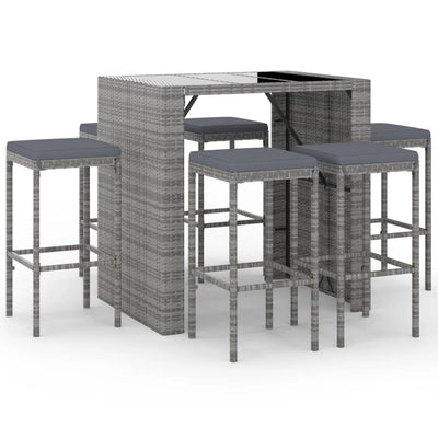 7 Piece Garden Bar Set with Cushions Grey Poly Rattan Payday Deals
