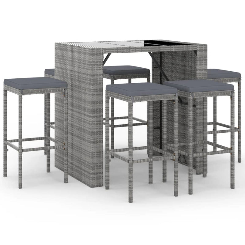 7 Piece Garden Bar Set with Cushions Grey Poly Rattan Payday Deals