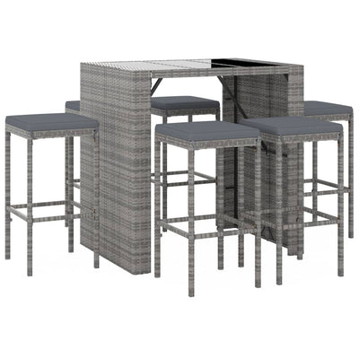7 Piece Garden Bar Set with Cushions Grey Poly Rattan Payday Deals