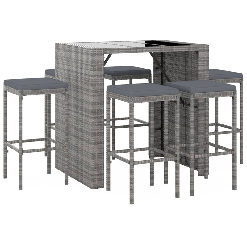 7 Piece Garden Bar Set with Cushions Grey Poly Rattan Payday Deals