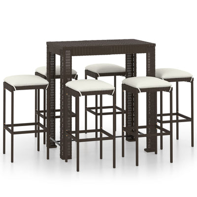 7 Piece Garden Bar Set with Cushions Poly Rattan Brown Payday Deals