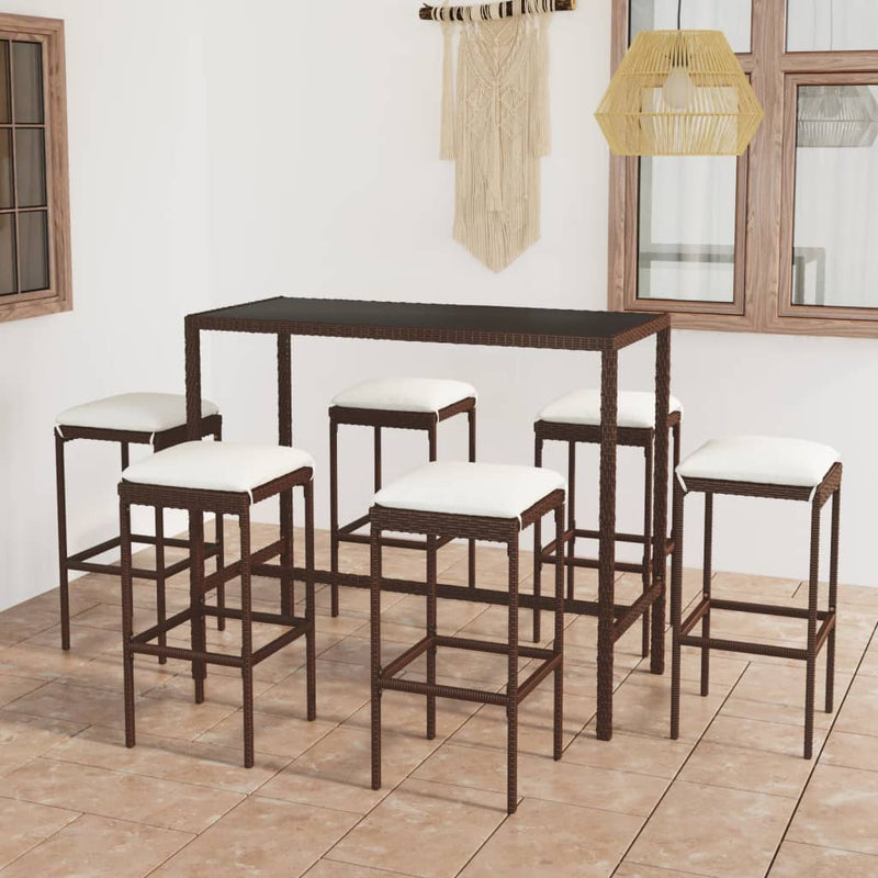 7 Piece Garden Bar Set with Cushions Poly Rattan Brown Payday Deals
