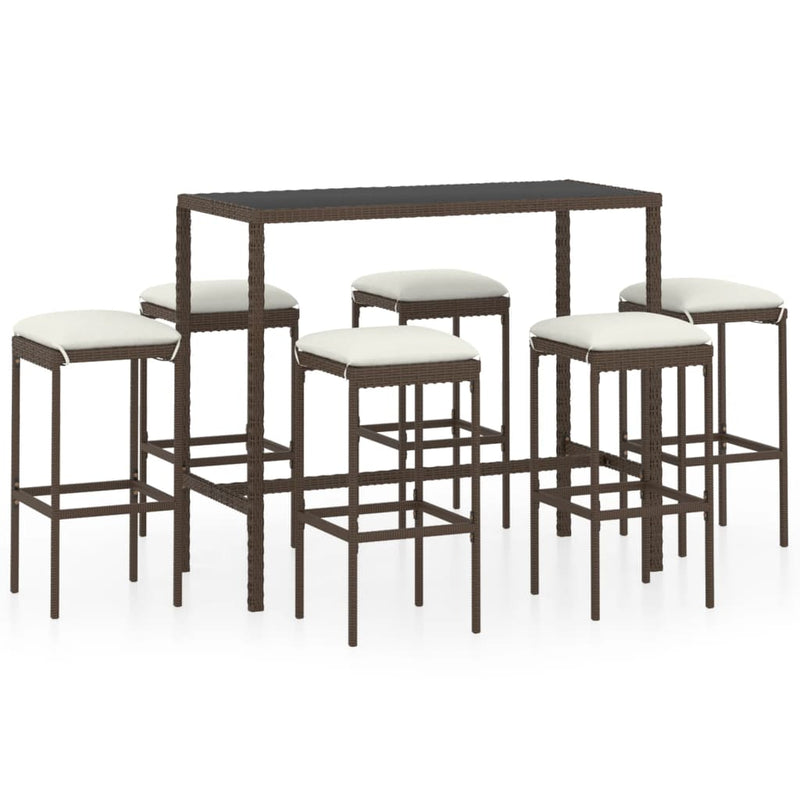 7 Piece Garden Bar Set with Cushions Poly Rattan Brown Payday Deals