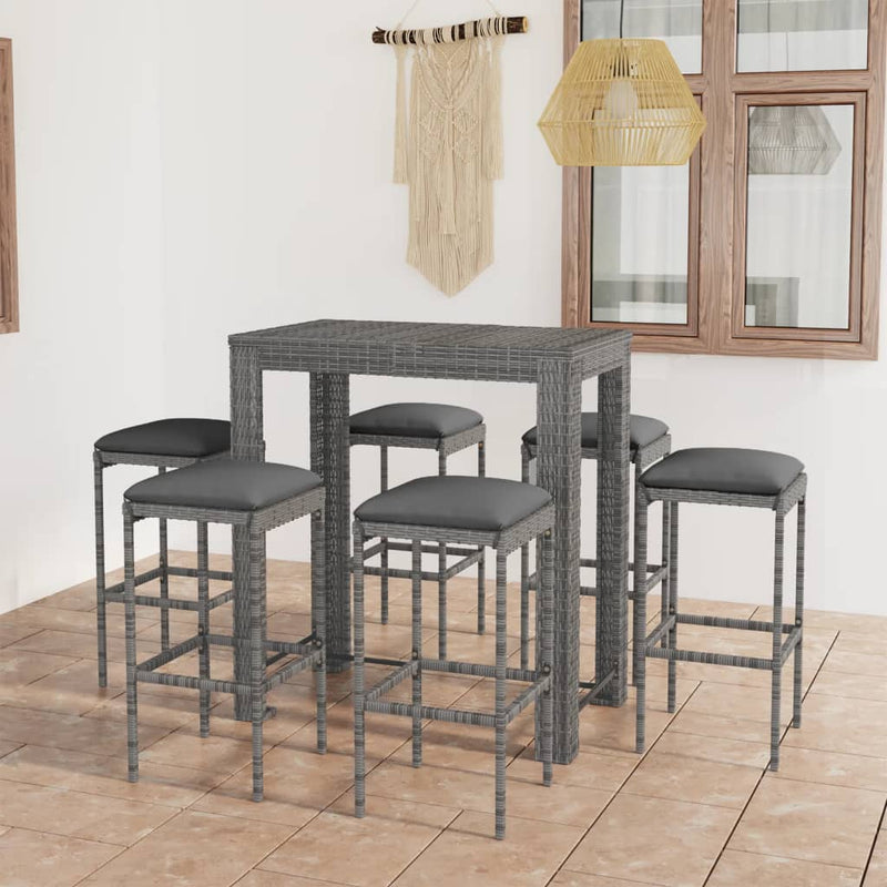 7 Piece Garden Bar Set with Cushions Poly Rattan Grey Payday Deals