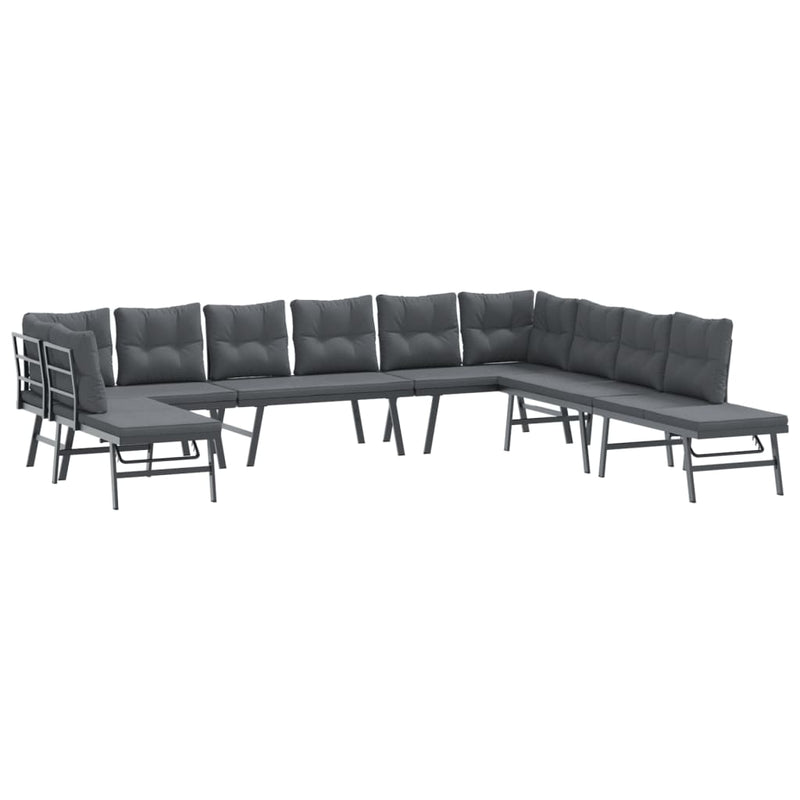 7 Piece Garden Bench Set with Cushions Black Powder-coated Steel Payday Deals