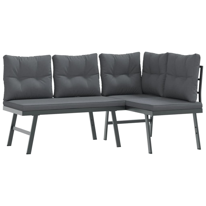 7 Piece Garden Bench Set with Cushions Black Powder-coated Steel Payday Deals