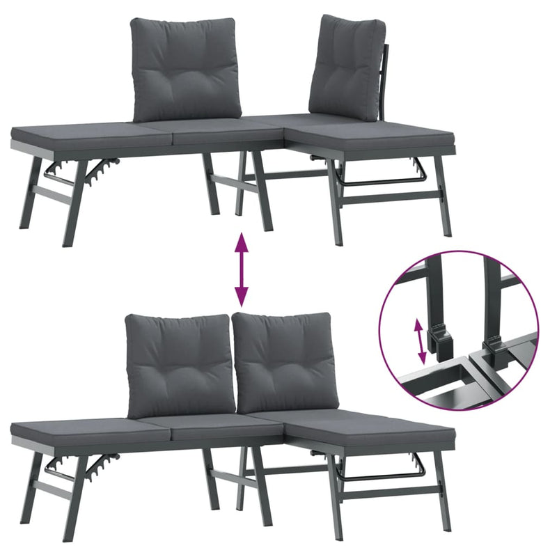 7 Piece Garden Bench Set with Cushions Black Powder-coated Steel Payday Deals