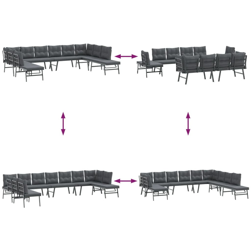 7 Piece Garden Bench Set with Cushions Black Powder-coated Steel Payday Deals