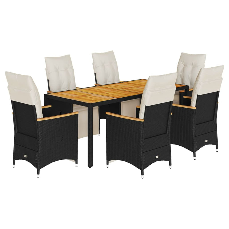7 Piece Garden Bistro Set with Cushions Black Poly Rattan Payday Deals