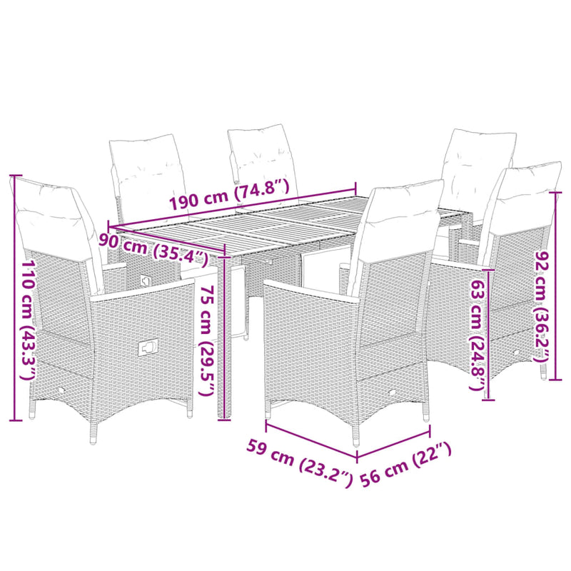 7 Piece Garden Bistro Set with Cushions Black Poly Rattan Payday Deals