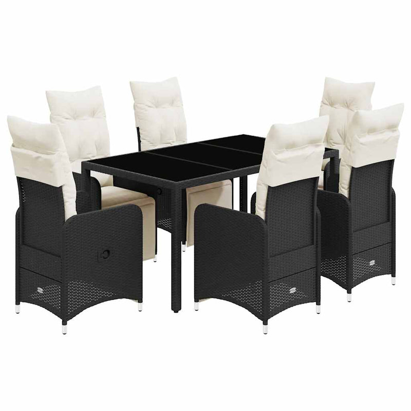 7 Piece Garden Bistro Set with Cushions Black Poly Rattan Payday Deals