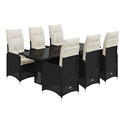 7 Piece Garden Bistro Set with Cushions Black Poly Rattan Payday Deals