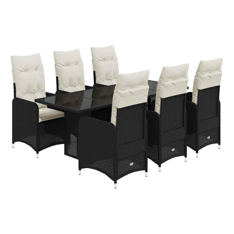 7 Piece Garden Bistro Set with Cushions Black Poly Rattan Payday Deals