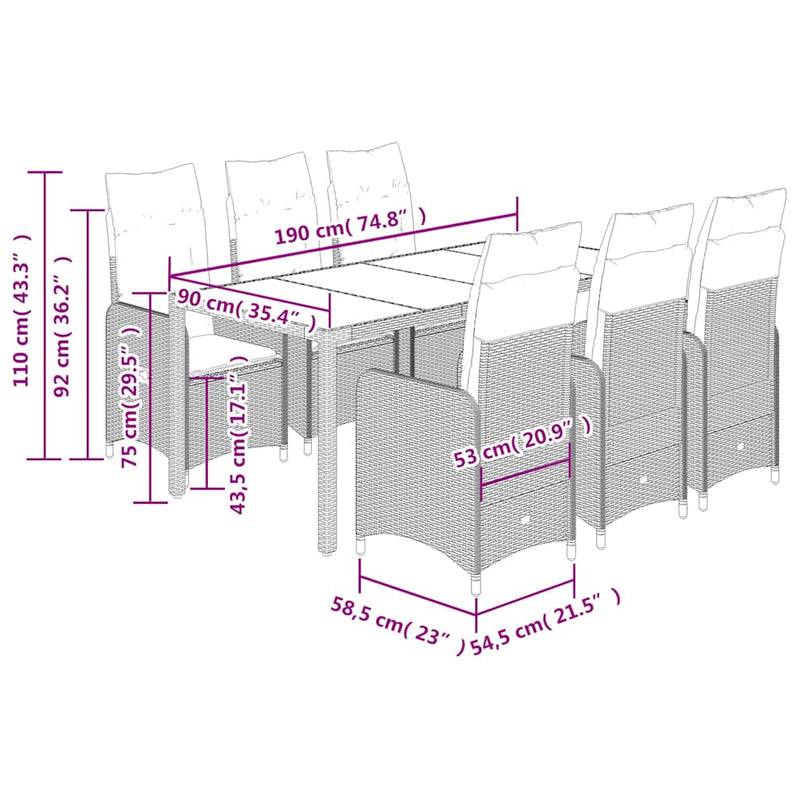 7 Piece Garden Bistro Set with Cushions Black Poly Rattan Payday Deals