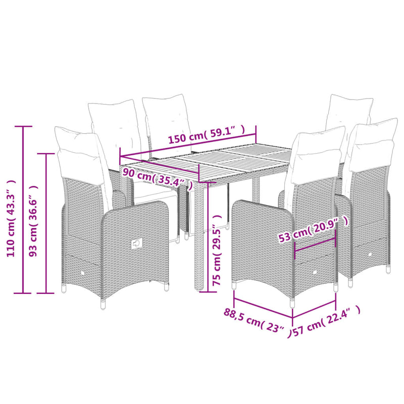 7 Piece Garden Bistro Set with Cushions Black Poly Rattan Payday Deals